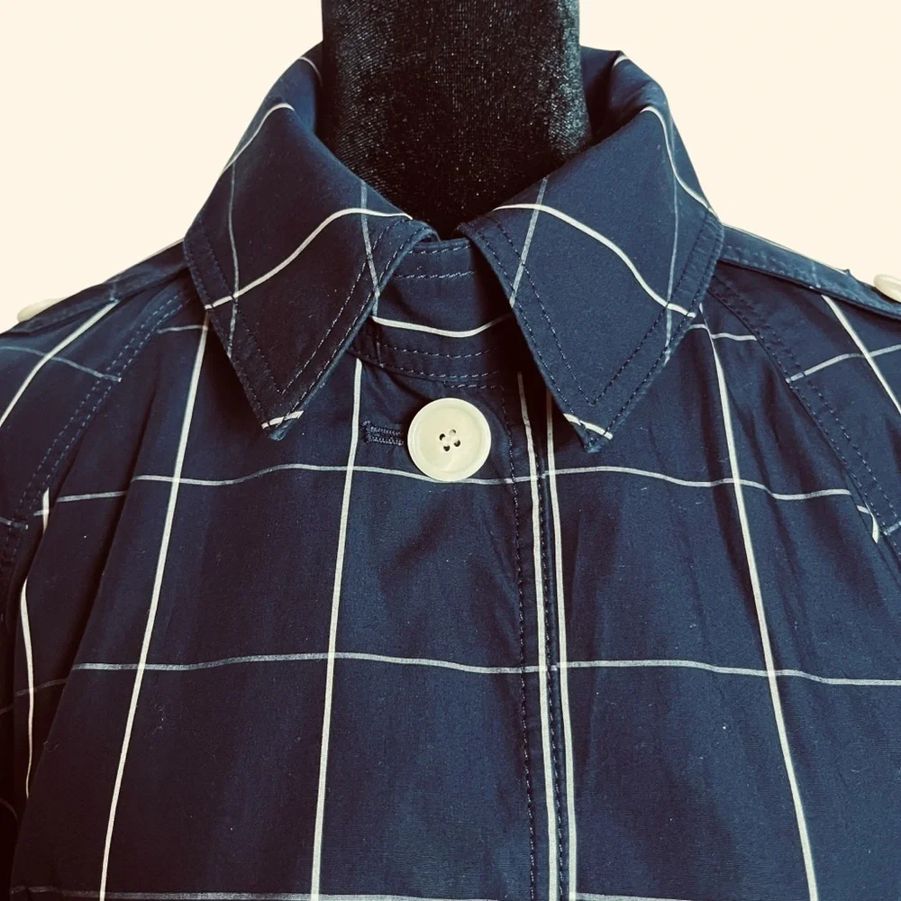 J Crew Collection Navy Windowpane Lightweight Trench Coat Size 2 - Picture 9 of 15